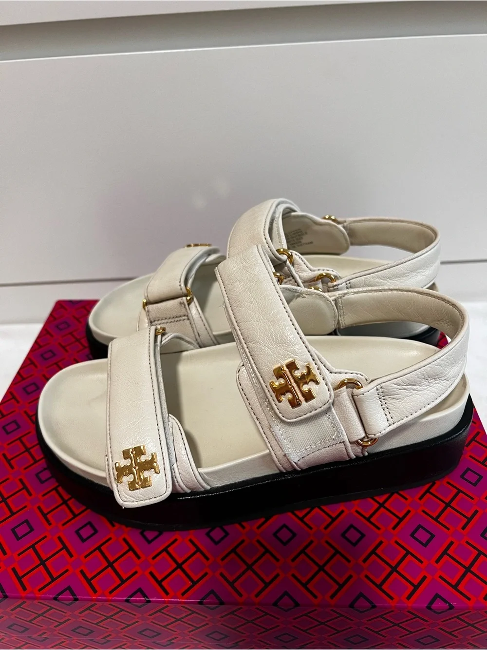 Tory Burch Beige Platform Sport Sandals with Gold Logo size 5.5